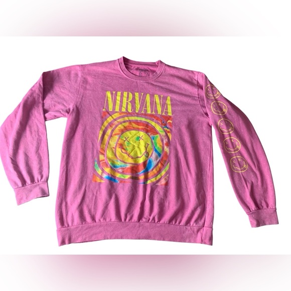 Urban Outfitters Nirvana Smiley Face Overdyed Sweatshirt Heliconia  XL oversized - Picture 5 of 15